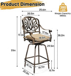 VINGLI 3 Piece Outdoor Bar Set, Cast Aluminum Outdoor Swivel Bar Stools and - Image 8