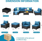 Jing's Villa 9-Piece Patio Furniture Set, All-Weather Outdoor Wicker Sectional - Image 7