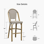 PURPLE LEAF French Bar Stool Set of 2 Bamboo Print Finish Patio Bar Stools - Image 7