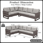 Belord Outdoor Sectional Sofa 6 Seater L Shaped Couch Wicker Patio Conversation - Image 2