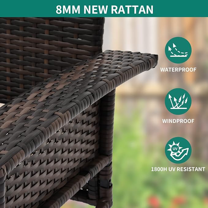 YITAHOME Wicker Hanging Porch Swing Chair Outdoor Brown Rattan Patio Swing - Image 3