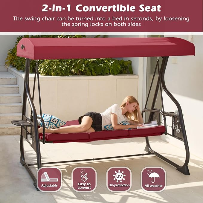 3-Seat Patio Porch Swing 800LBS Outdoor Swing - Image 2