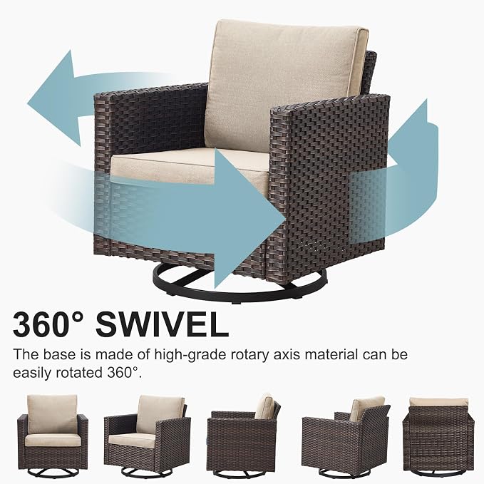 Belord Wicker Chairs Outdoor Bistro Set Oversize Patio Swivel Rocker, Rattan - Image 3