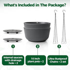T4U 10 Inch Hanging Planters for Indoor Outdoor Plants, Hanging Plant Pot Pack - Image 6