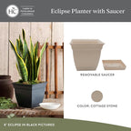 The HC Companies Eclipse Square Plastic Planter w/ Attached Saucer - Image 2