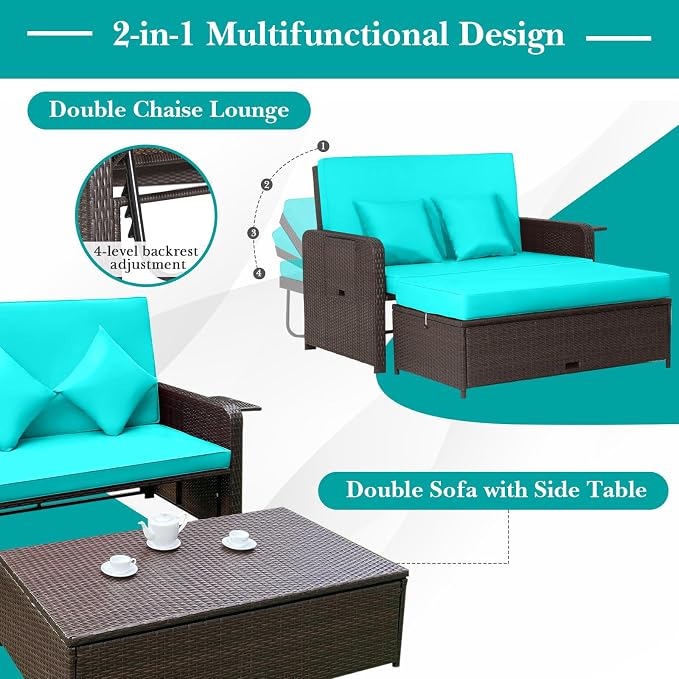 COSTWAY Patio Rattan Daybed - Image 4