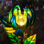 Solar Garden Lights Metal Flower Decor, Colorful Spinning Windmill Lotus - Image 2