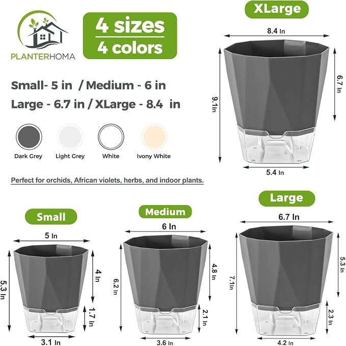 12 Pack Self Watering Pots for Indoor Plants, 5 Inches Self Watering Planters - Image 3