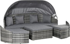 Outsunny 4-Piece Outdoor Rattan Furniture Set, Round Convertible Patio Daybed by Outsunny