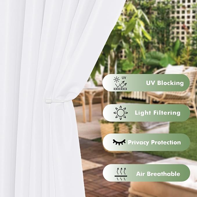 HolidayIdeas Outdoor Curtains for Patio Waterproof, 6 Panels - Image 3