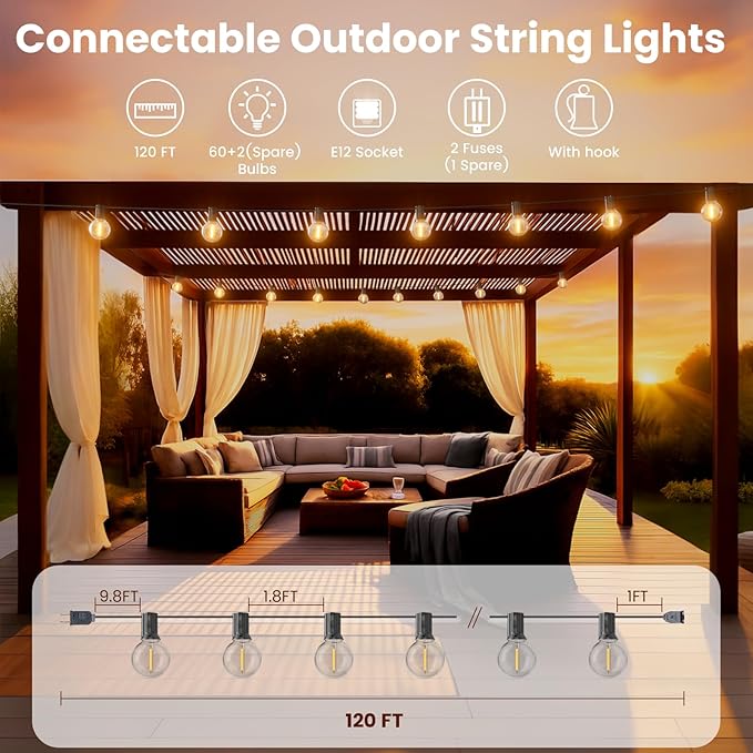 RTTY Dense-Glow Outdoor String Lights 120ft, G40 Led Patio Globe Lights - Image 2