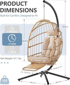 SWITTE Egg Chair Outdoor with Footrest & Stand, Indoor Wicker Hanging Egg Swing - Image 3