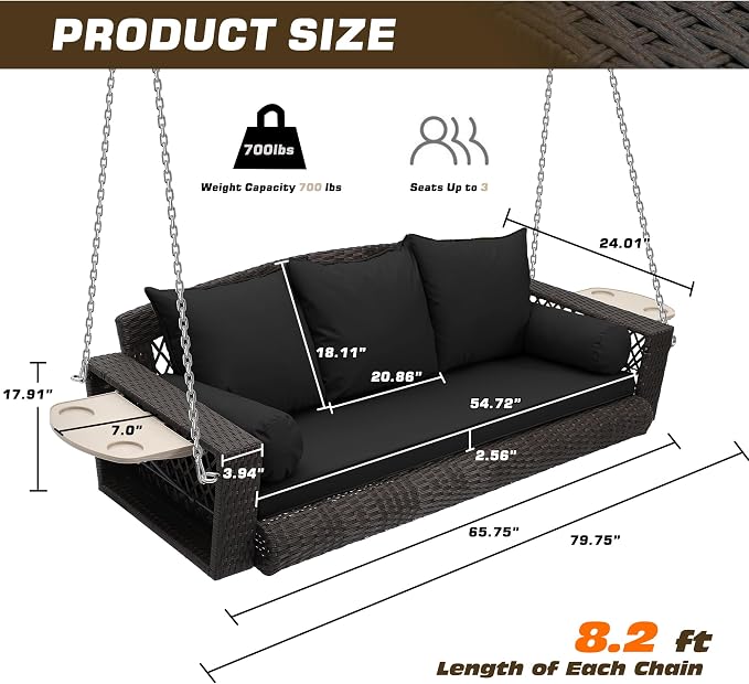 Grepatio Wicker Hanging Porch Swing - Image 7