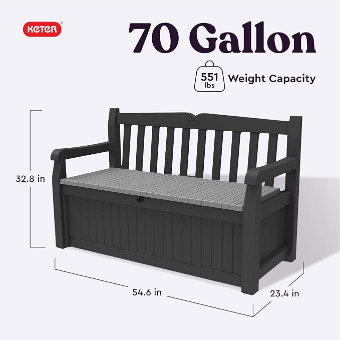 Keter Solana 70 Gallon Storage Bench Deck Box - Image 3