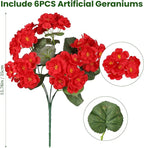 Artificial Flowers for Outdoors, 6 Bundles Realistic Silk Fake Red Geraniums - Image 2
