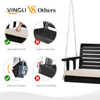 VINGLI Wooden Porch Swing, Heavy Duty 880 LBS Hanging Patio Bench - Image 2