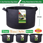 3-Pack 75 Gallon Thickened Plant Grow Bags Large Heavy Duty Garden Bag Fabric - Image 4