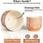 YBX 8 Inch + 6 Inch White Flower Pattern Plant Pots, Sand Glazed Ceramic Planter - Image 5