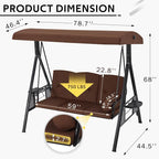 U-MAX 3-Seat Porch Swing Chair Steel Frame, Patio Swing Chair - Image 5