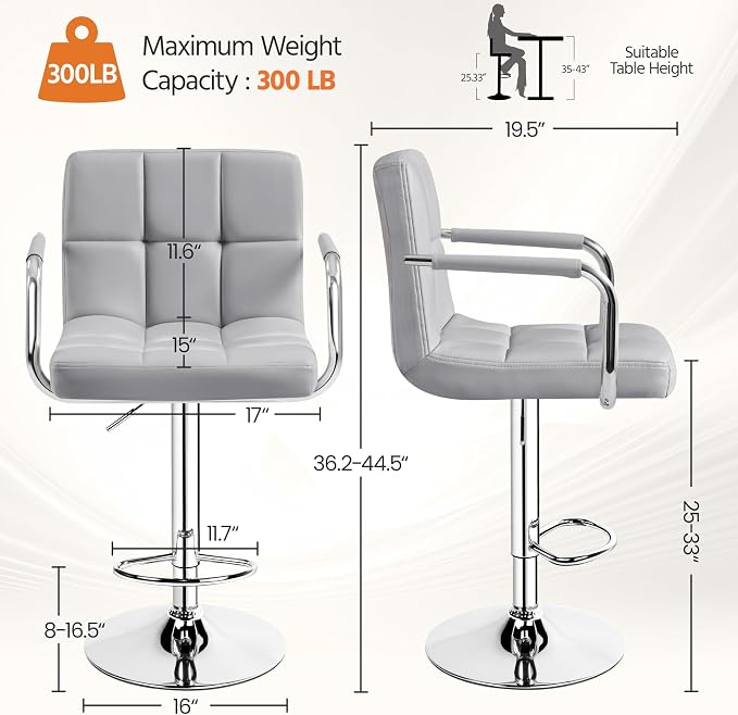 Yaheetech Bar Stools Set of 3, PU Leather Adjustable Barstools - Image 3