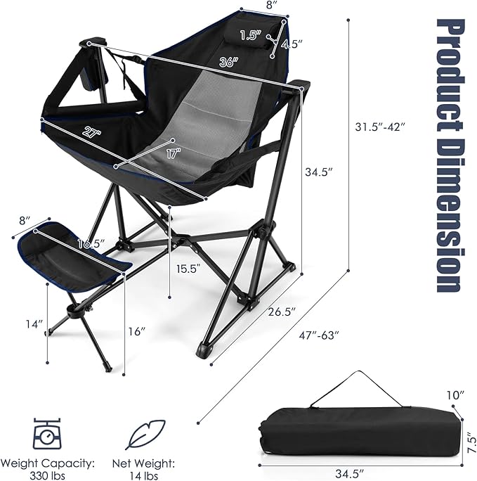 Tangkula Set of 2 Hammock Camping Chair, Portable Camp Chair - Image 3