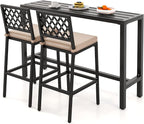 COSTWAY 3 Piece Outdoor Bar Table and Chairs Set, Metal Patio Bar Table Set by COSTWAY