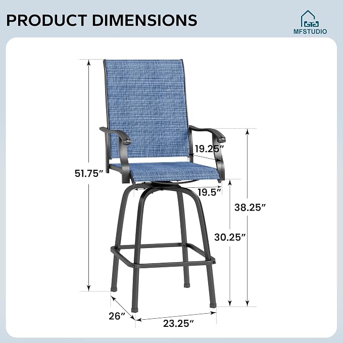 MFSTUDIO Outdoor Bar Stools Set of 6, Swivel Bar Height Patio Chairs Outdoor - Image 7
