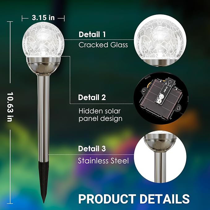 SOLPEX Solar Garden Lights Outdoor, 3 Pack Multi-Color Changing&White 2 Modes - Image 2