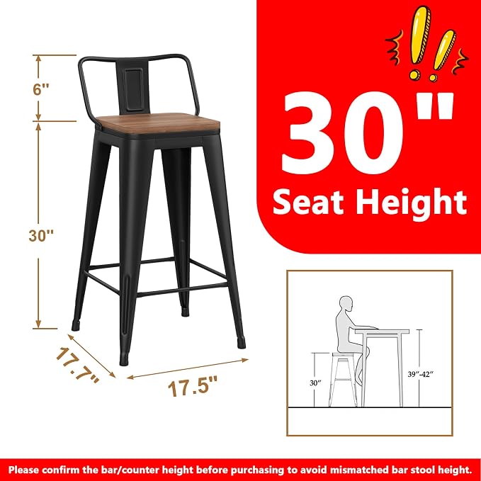 WENTMENT Bar Stools Set of 2 Counter Height Metal Barstools - Image 2