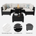 8 Pcs Patio Furniture Set with Fire Pit Table Wicker Outdoor Sectional Sofa - Image 3