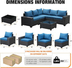 6 Pieces Patio Furniture Set All-Weather Outdoor Wicker Sectional Conversation - Image 4