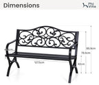 PHI VILLA 50-Inch Cast Iron Steel Frame Garden Bench Outdoor Patio Bench Chair - Image 2
