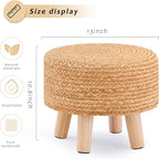 Handwoven Round Ottoman, Natural Water Hyacinth Outdoor Patio Pouf Seagrass Low - Image 3