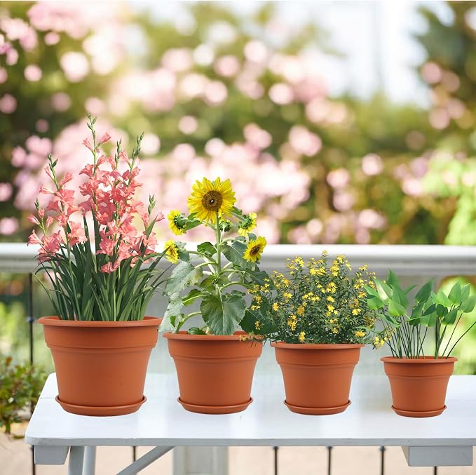 13 Inch Plastic-Flower-Pot-for-Indoor-Plants, 4 Pack Large Outdoor Planter Pot - Image 5