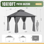 Aoxun Outdoor Gazebo for Patio 10x10, Metal Frame Canopy - Image 6