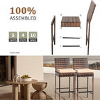 VINGLI Outdoor Wicker Bar Stool Set of 2, Patio Bar Stools w/Cushion, Bar - Image 5