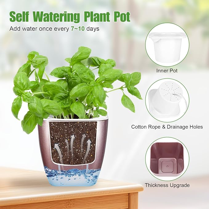 4 Pack Self Watering Pots 4-inch Decorative Flower Planters - Image 3