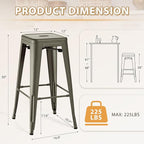 Furmax 30 Inch Metal Bar Stools Set of 4, Counter Height Backless Stools - Image 3