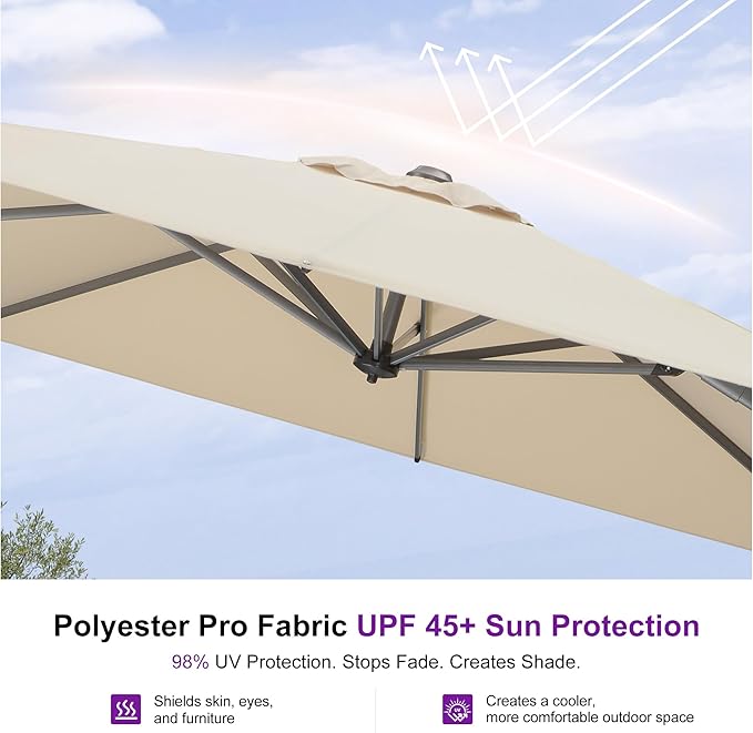 PURPLE LEAF 8 Feet Patio Umbrella Outdoor Cantilever Square Umbrella Aluminum - Image 5