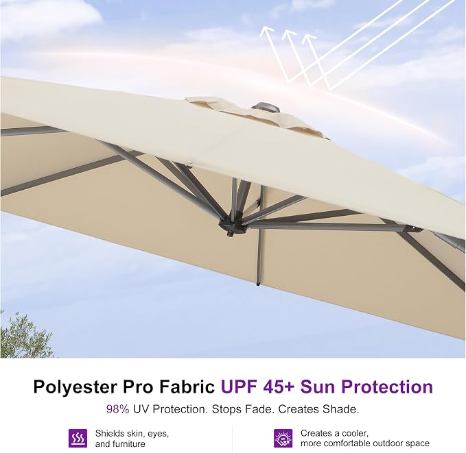 PURPLE LEAF 9 Feet Patio Umbrella Outdoor Cantilever Square Umbrella Aluminum - Image 4