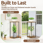 2 Tier Plant Stand Indoor, Oppro 28In Tall Corner Vertical Wood Metal Shelf - Image 7