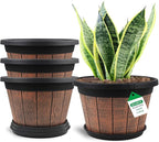 Quarut Large 4 Pack 14 inch Plant Pots, Whiskey Barrel Planters by Quarut