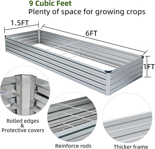 2 Pack 6x1.5x1FT Galvanized Raised Garden Bed Kit, Outdoor Metal Planter Box - Image 2
