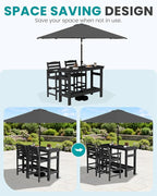 SERWALL Outdoor Bar Set with 9ft Umbrella, All-Weather HDPE Patio Bar Chairs - Image 2