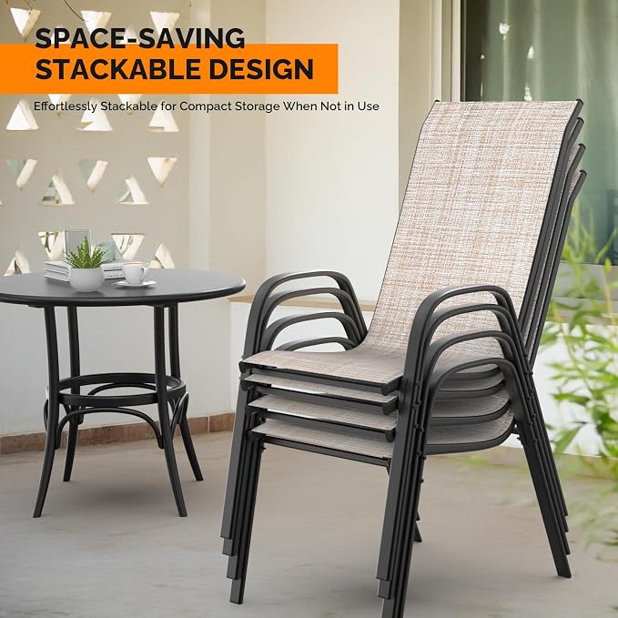 VINGLI Patio Chairs Set of 8 – Stackable Outdoor Dining Chairs - Image 6