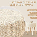 Cpintltr Footstool Ottoman Round Natural Seagrass Foot Stool Pouf Ottomans - Image 4