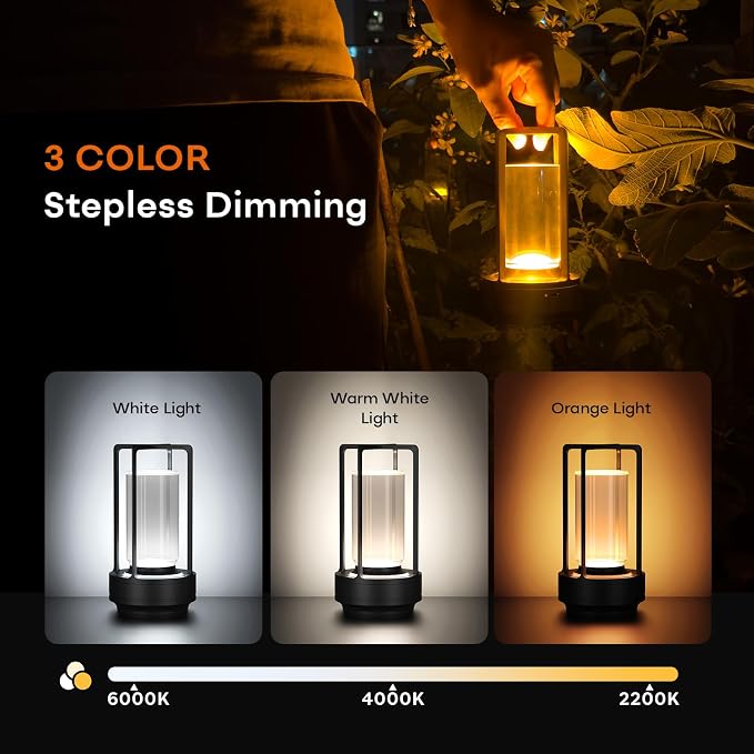 Portable Metal Table Lamp for Indoor/Outdoor, Rechargeable Cordless LED Lamp - Image 3