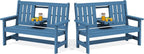 SERWALL Outdoor Bench with Cup Holder, All Weather Patio Benches with High by SERWALL