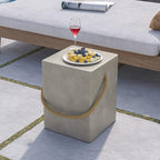 COSIEST Concrete Side Table, Rectangular Outdoor Side Table w Hemp Rope Handles - Image 3