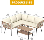 DWVO Outdoor Sectional Sofa 4 Piece 5-Seater Rattan Patio Furniture Set - Image 3